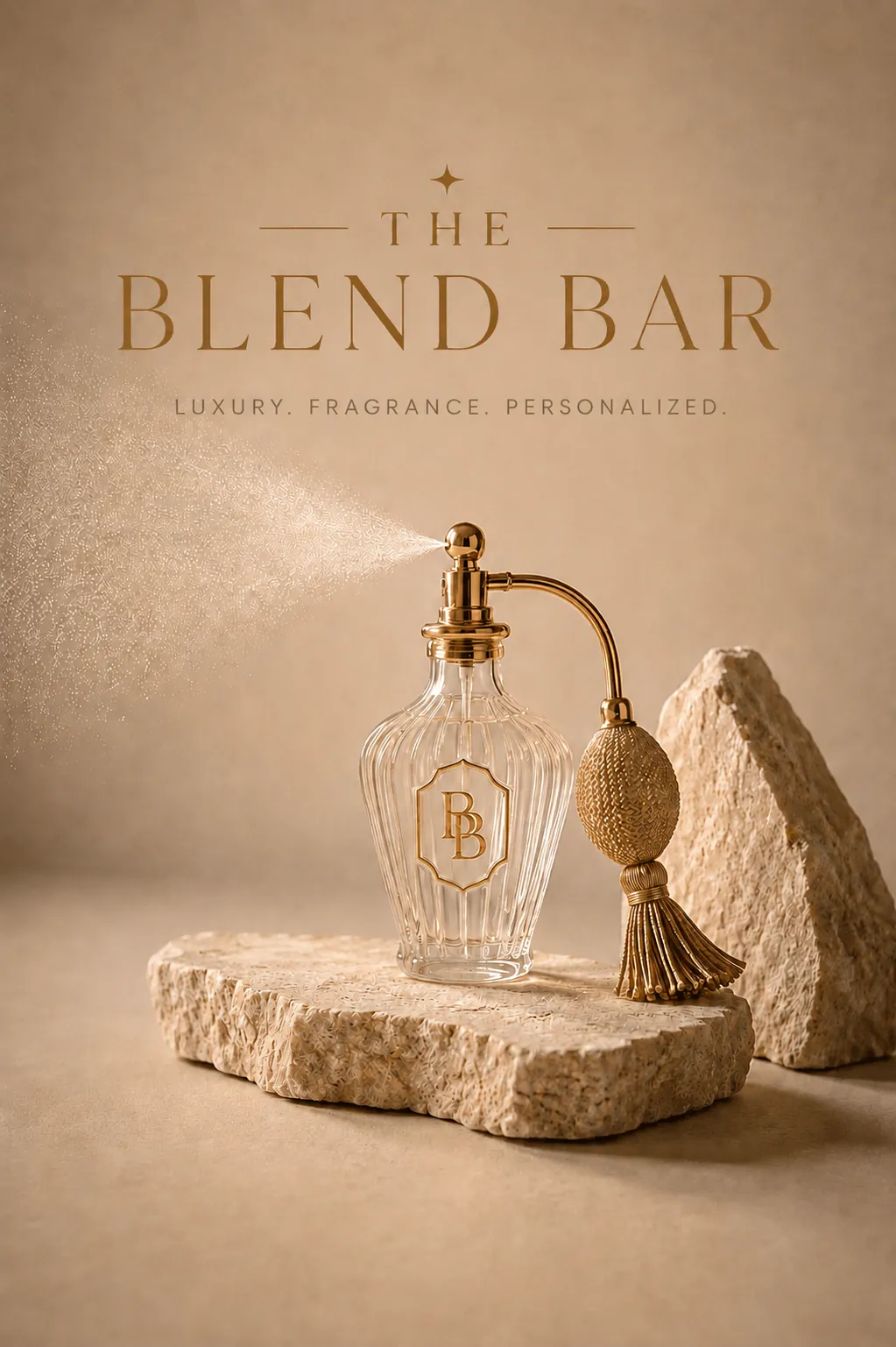The Blend Bar signature atomizer, gold on stone