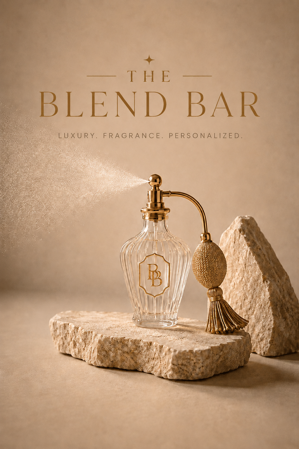 The Blend Bar signature atomizer, gold on stone